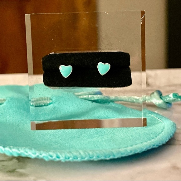 🩵STAMPED S925 Silver/Teal Heart Stud Earrings NWT - Picture 9 of 14